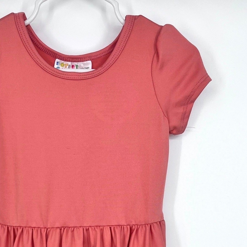 Dot Dot Smile Ballerina Dress Girls 12/24M Coral Pink Short Puff Sleeve Twirl